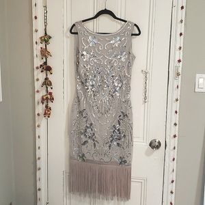 Silver Flapper Dress, Unique Vintage
